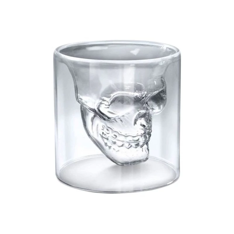 لیوان پیرکس دوجداره طرح جمجمه سایز 9*9 (پس کرایه)